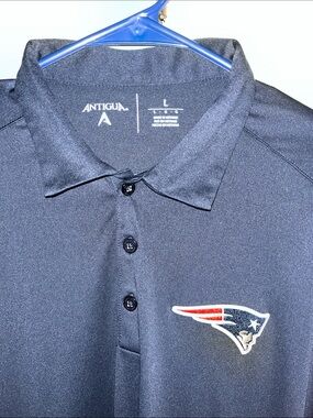 Antigua Navy Blue New England Patriots polo golf shirt L Tailgate Foxboro MA